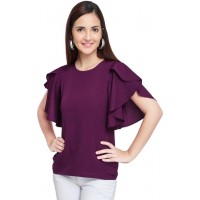 Butterfly Sleeve Solid Women Purple Top