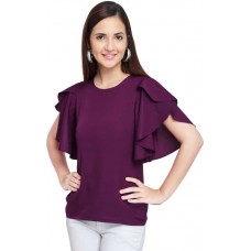 Butterfly Sleeve Solid Women Purple Top