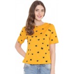 Half Sleeve Printed Women Yellow Top