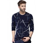 Printed Men Round Neck Dark Blue T-Shirt