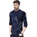 Printed Men Round Neck Dark Blue T-Shirt