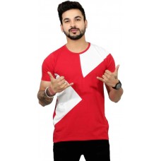 Color block Men Round or Crew Red T-Shirt