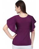 Butterfly Sleeve Solid Women Purple Top
