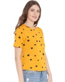 Half Sleeve Printed Women Yellow Top