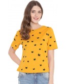 Half Sleeve Printed Women Yellow Top