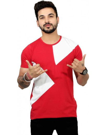 Color block Men Round or Crew Red T-Shirt